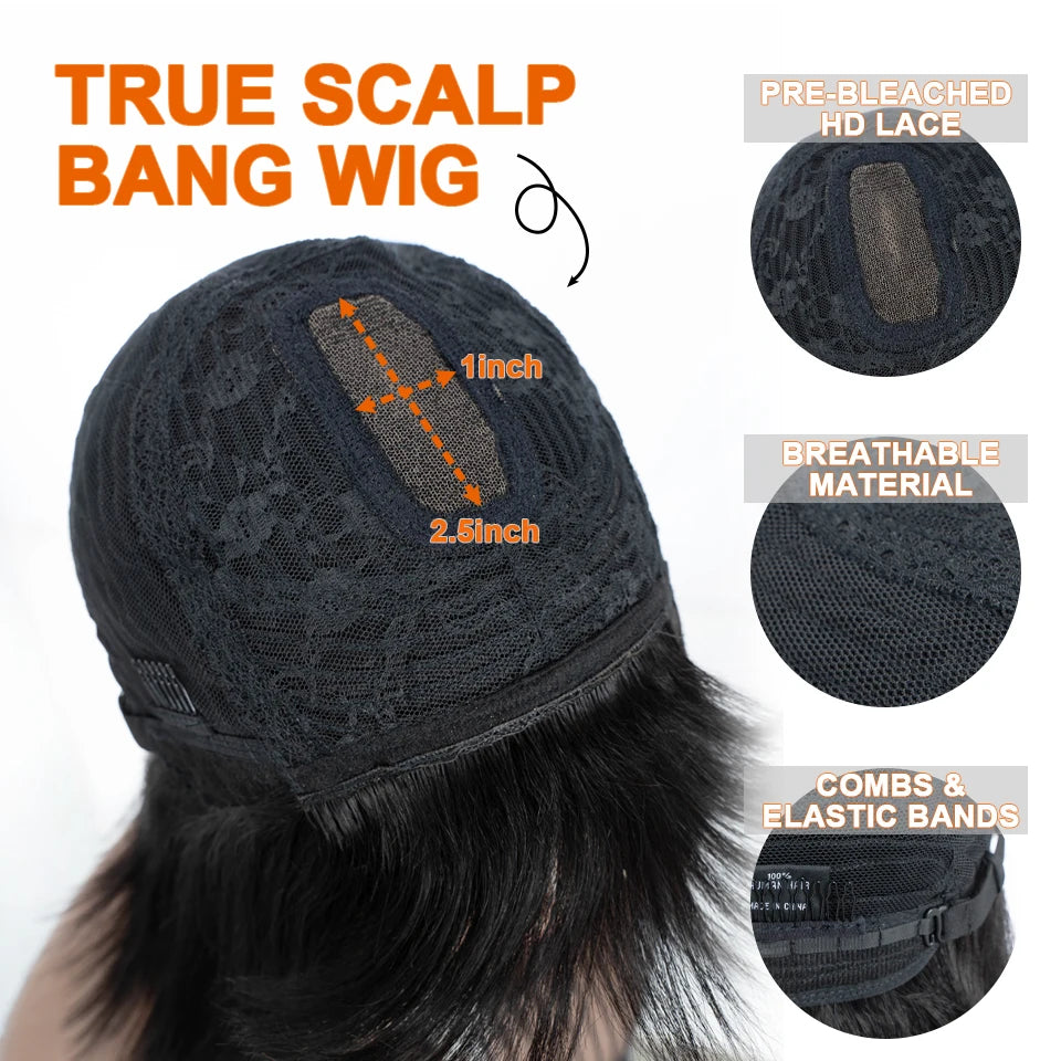 Glue less Straight Human Hair With Bangs Fringe -Ryan fashion product