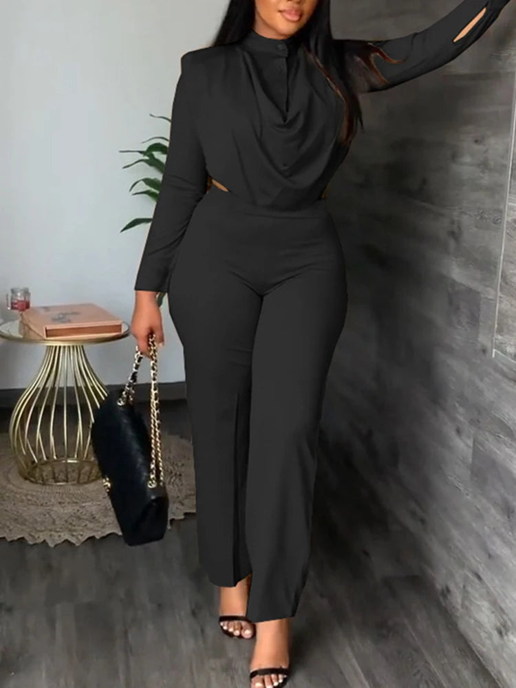 Sexy Off Waist Long Sleeve Shirt and Trousers