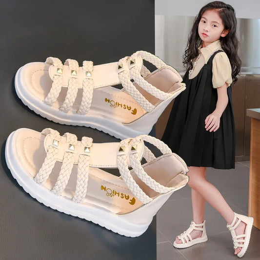 2024 Girls Roman Sandals Open Toe Braided Solid Colour -Ryan fashion product