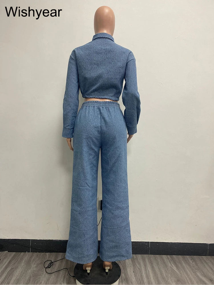 Elegant Denim Two Piece Set Women Long Sleeve Buttons  Jackets -Ryan fashion product