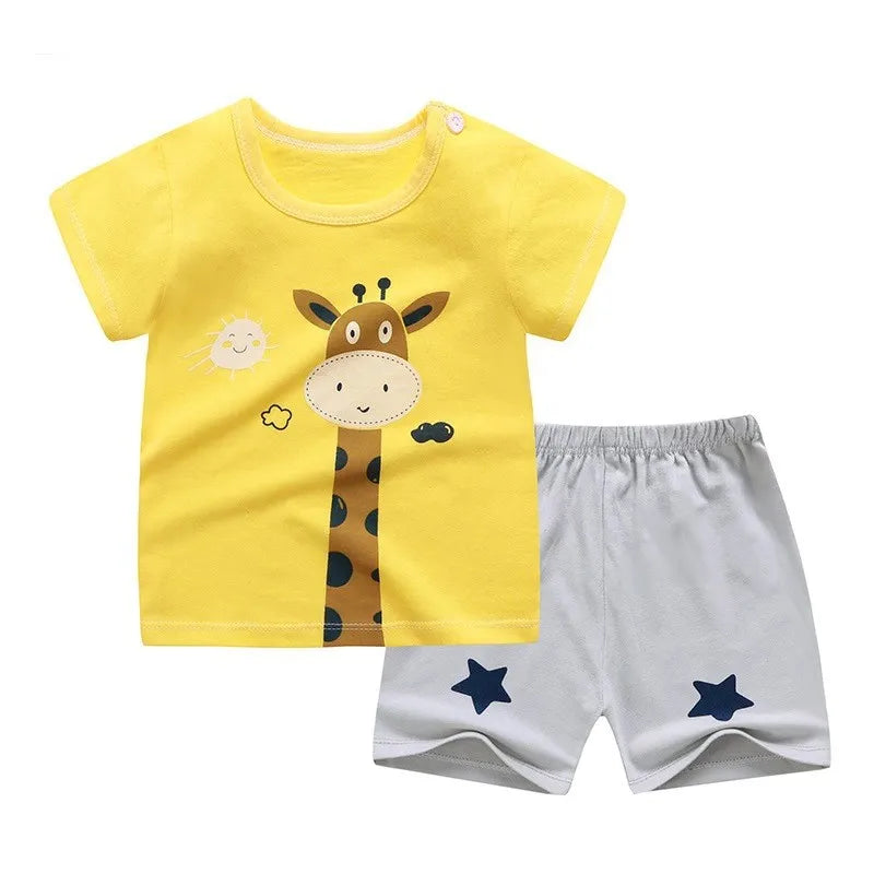 shirt Shorts New Style Round Neck Cute Print Tees  2 Piece Wear For kids