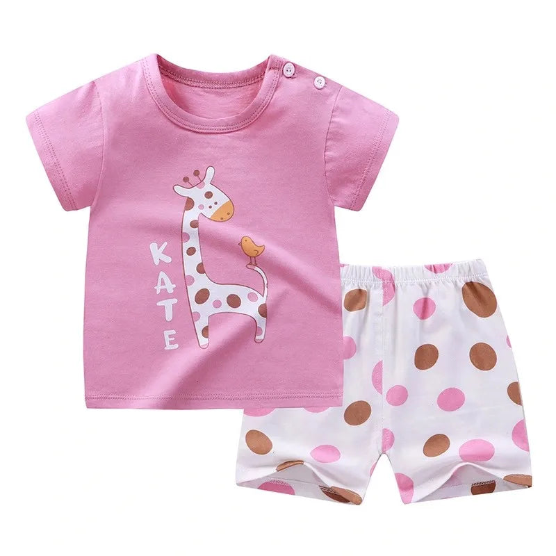 shirt Shorts New Style Round Neck Cute Print Tees  2 Piece Wear For kids